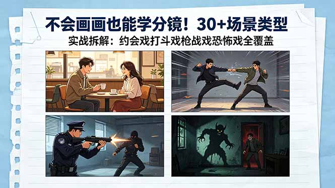 不会画画也能学分镜！30+场景类型实战拆解：约会戏打斗戏枪战戏恐怖戏全覆盖-钱途社