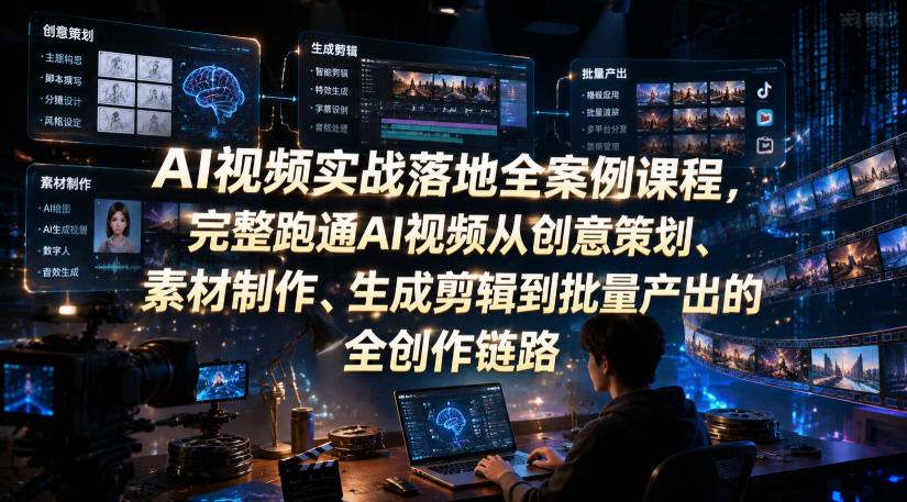 AI视频实战落地全案例课程，完整跑通AI视频从创意策划、素材制作、生成剪辑到批量产出的全创作链路-钱途社