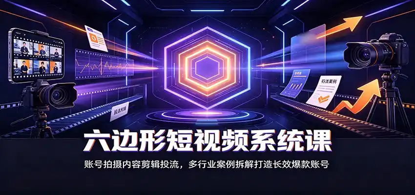 六边形短视频系统课：账号拍摄内容剪辑投流，多行业案例拆解打造长效爆款账号-钱途社