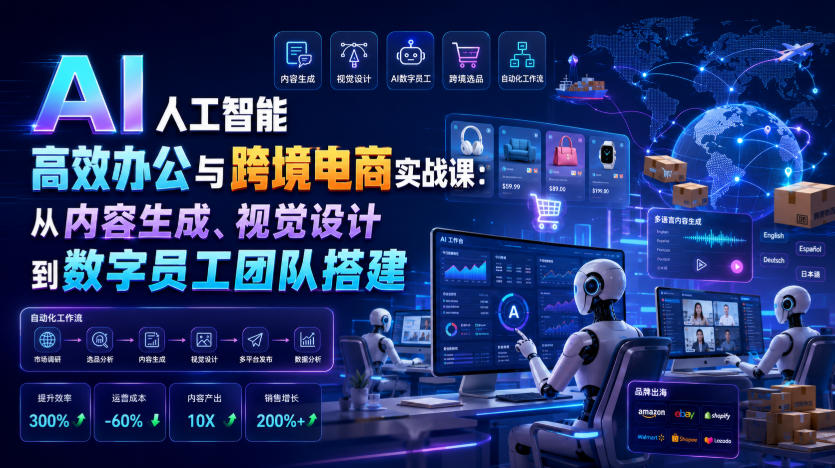 AI人工智能高效办公与跨境电商实战课：从内容生成、视觉设计到数字员工团队搭建-钱途社