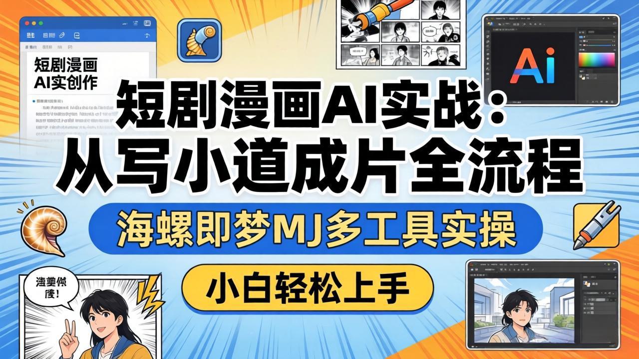 短剧漫画AI实战:从写小说到成片全流程,海螺即梦MJ多工具实操,小白轻松上手-钱途社
