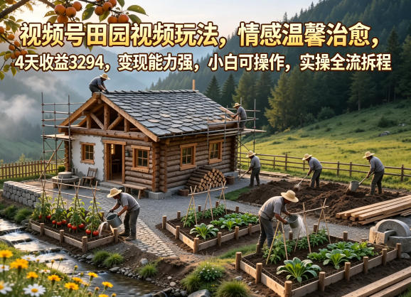 视频号田园视频玩法,情感温馨治愈,4天收益3294,变现能力强,小白可操作,实操全流程拆解-钱途社