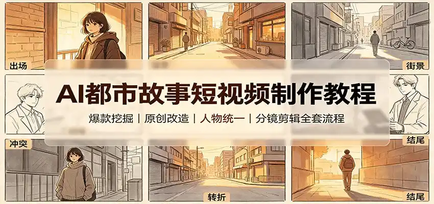 AI都市故事短视频制作教程：爆款挖掘原创改造，人物统一分镜剪辑全套流程-钱途社