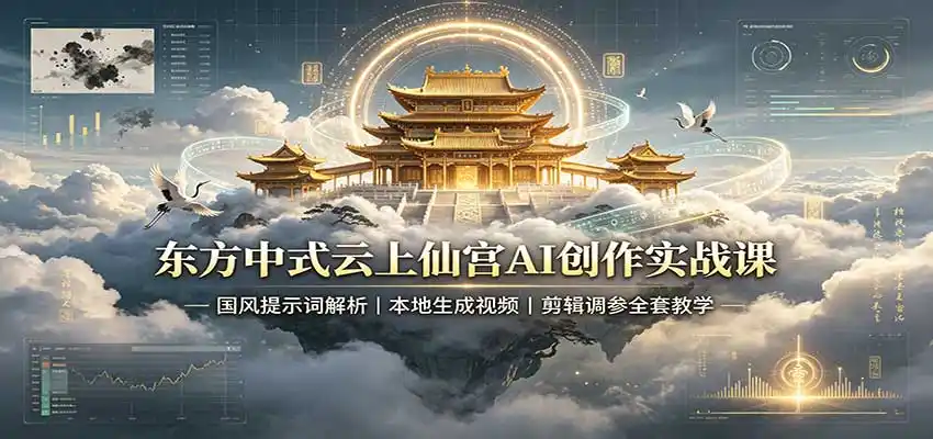 东方中式云上仙宫AI创作实战课：国风提示词解析，本地生成视频，剪辑调参全套教学-钱途社