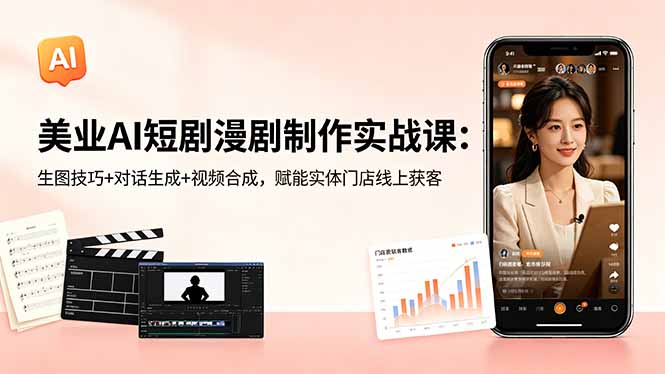 美业AI短剧漫剧制作实战课：生图技巧+对话生成+视频合成，赋能实体门店线上获客-钱途社