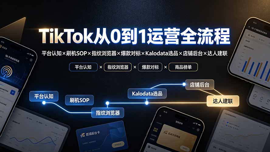 TikTok从0到1运营全流程-更新：平台认知×刷机SOP×指纹浏览器×爆款对标×Kalodata选品×店铺后台×达人建联-钱途社