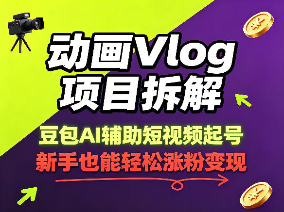 动画Vlog项目拆解，豆包AI辅助短视频起号，新手也能轻松涨粉，43条作品涨粉8.3W-钱途社