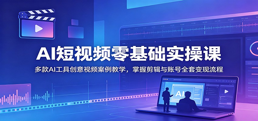 AI短视频零基础实操课：多款AI工具创意视频案例教学，掌握剪辑与账号全套变现流程-钱途社