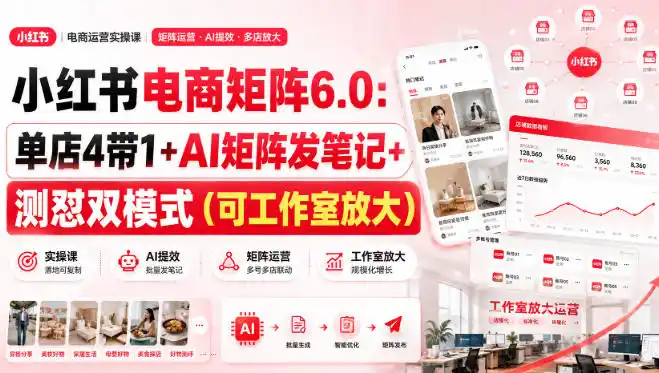 小红书电商矩阵6.0：单店4带1+AI矩阵发笔记+测怼双模式(可工作室放大)-钱途社
