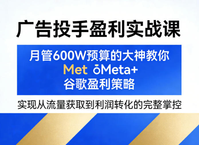 广告投手盈利实战课,月管600W预算的大神教你Meta+谷歌盈利策略,实现从流量获取到利润转化的完整掌控-钱途社