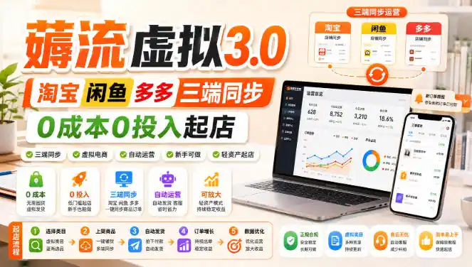 绅白不白·薅流虚拟3.0丨淘宝闲鱼多多三端同步丨0成本0投入起店-钱途社