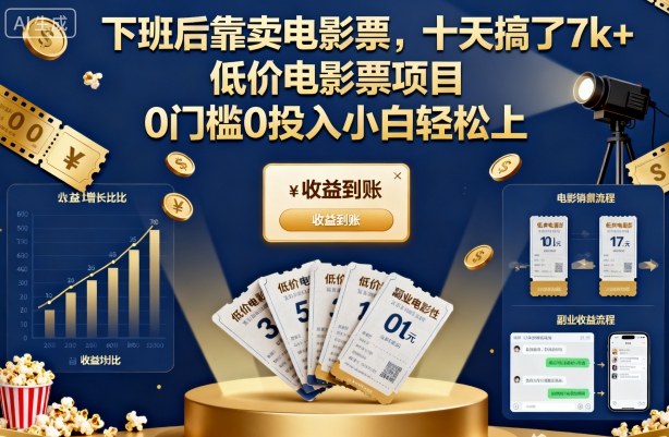 下班后靠卖电影票，十天搞了7k+，低价电影票项目，0门槛0投入小白轻松上手【揭秘】-钱途社