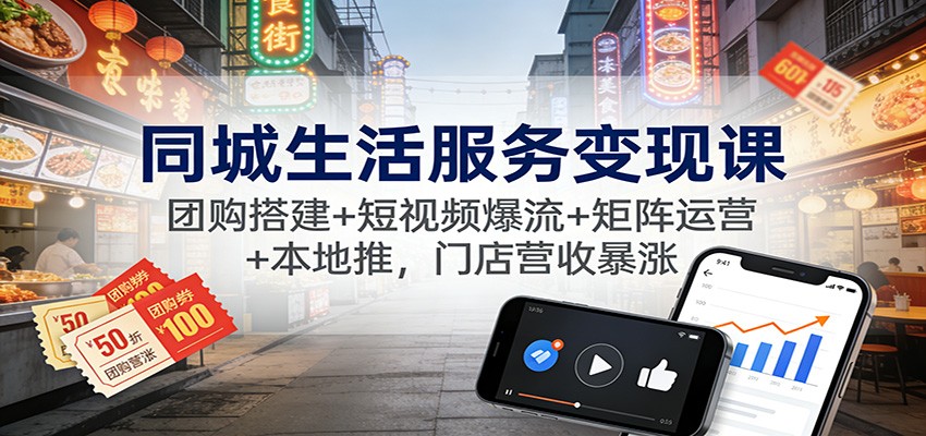 同城生活服务变现课:团购搭建+短视频爆流+矩阵运营+本地推,门店营收暴涨-钱途社