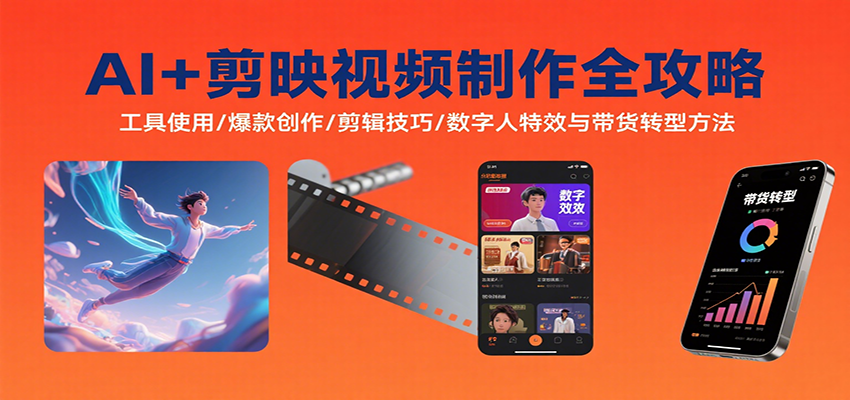 AI+剪映视频制作全攻略：工具使用/爆款创作/剪辑技巧/数字人特效与带货转型方法-钱途社