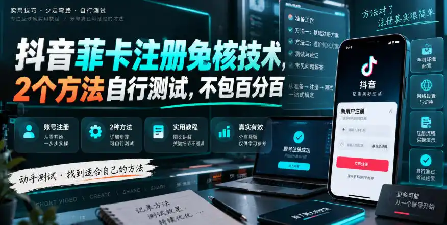 抖音菲卡注册免核技术，2个方法自行测试，不包百分百-钱途社