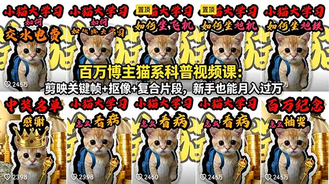 百万博主猫系科普视频课：剪映关键帧+抠像+复合片段，新手也能月入过万-钱途社