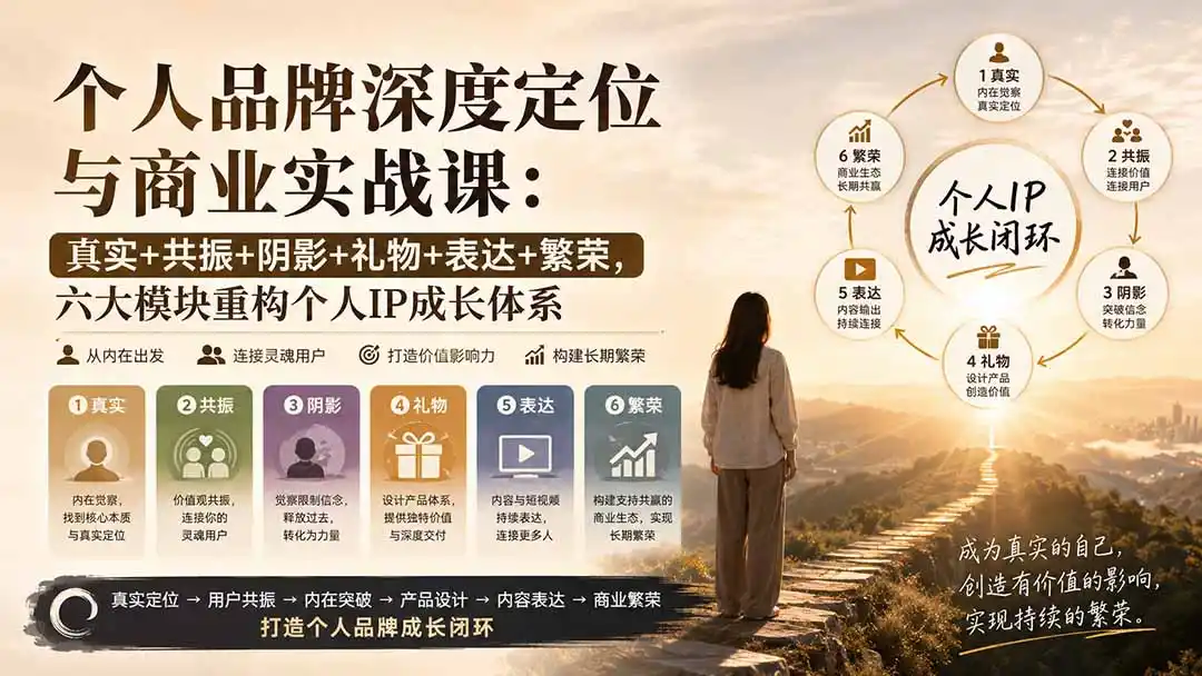 个人品牌深度定位与商业实战课：真实+共振+阴影+礼物+表达+繁荣，六大模块重构个人IP成长体系-钱途社