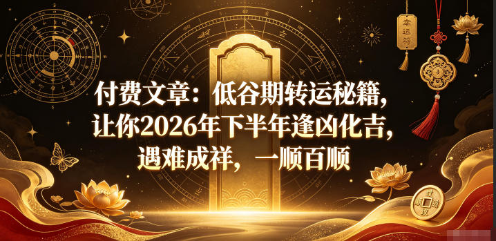 付费文章：低谷期转运秘籍，让你2026年下半年逢凶化吉，遇难成祥，一顺百顺-钱途社
