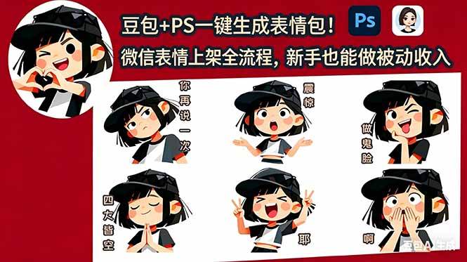 （18402期）豆包+PS一键生成表情包！微信表情上架全流程，新手也能做被动收入-钱途社