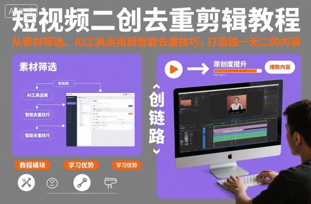 短视频二创去重剪辑教程,从素材筛选、AI工具运用到智能去重技巧,打造独一无二的内容-钱途社