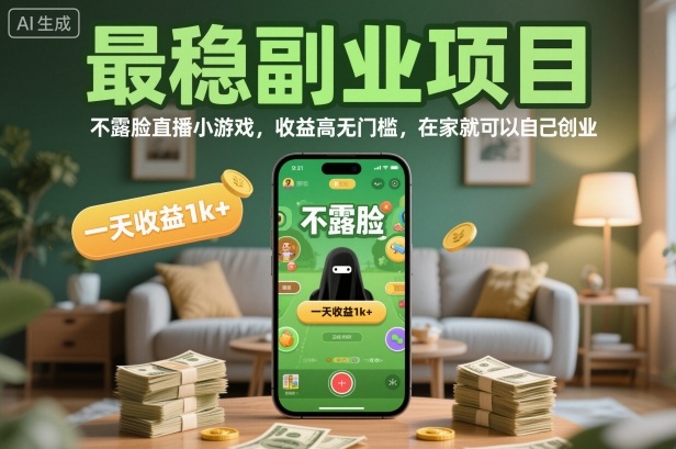 最稳副业项目,不露脸直播小游戏,收益高无门槛,一天收益1k+,在家就可以自己创业【揭秘】-钱途社