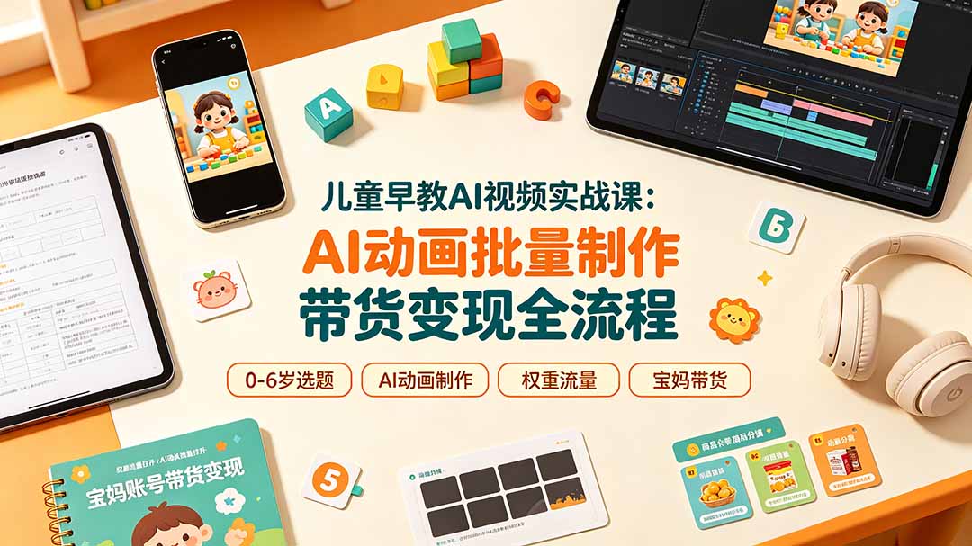 儿童早教AI视频实战课：0-6岁认知选题｜AI动画批量制作｜权重流量拉升｜宝妈账号带货变现全流程-钱途社