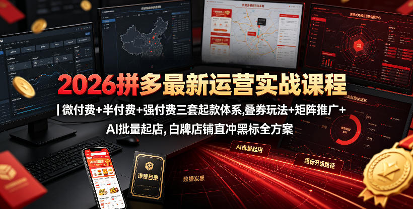 2026拼多多最新运营实战课程｜微付费+半付费+强付费三套起款体系，叠券玩法+矩阵推广+AI批量起店，白牌店铺直冲黑标全方案-钱途社