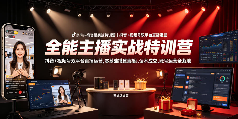 全能主播实战特训营｜抖音+视频号双平台直播运营，零基础搭建直播间、精准选品、话术成交、账号运营全落地-钱途社