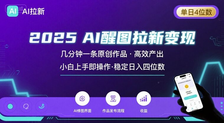 2025最强AI醒图拉新，几分钟一条原创作品，单日收入4位数，小白也能上手操作-钱途社