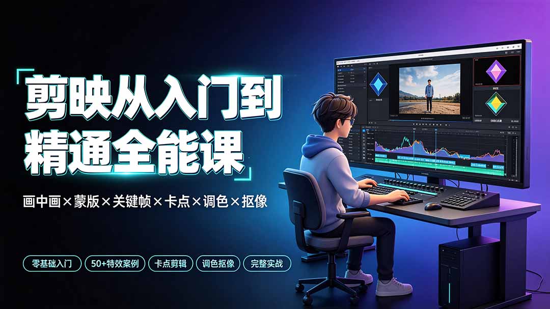 剪映从入门到精通全能课：画中画×蒙版×关键帧×卡点×调色×抠像，一站式掌握剪辑核心技能-钱途社