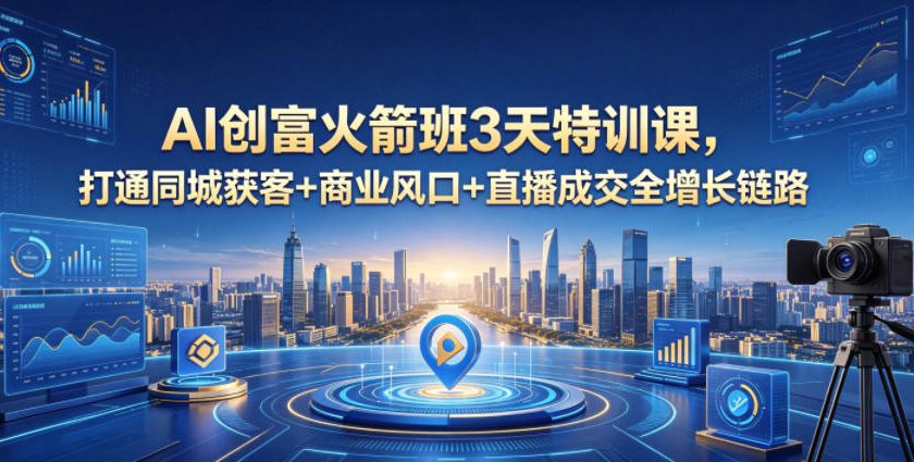AI创富火箭班3天特训课,打通同城获客+商业风口+直播成交全增长链路,2026年4月新课-钱途社