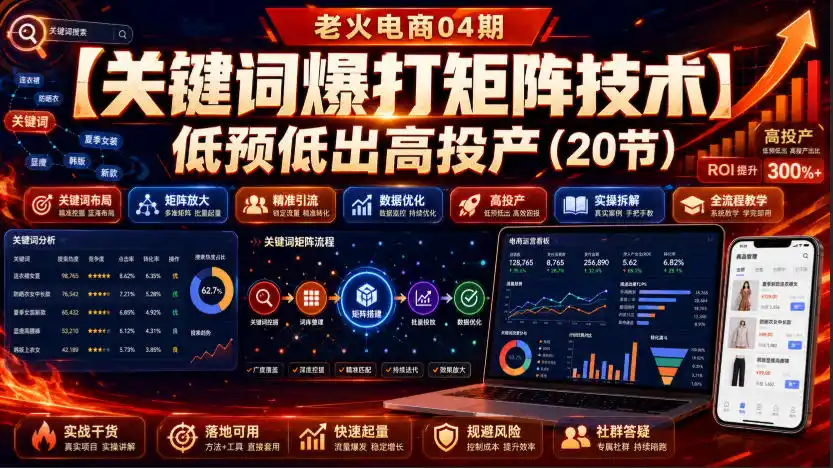 老火电商04期：【关键词爆打矩阵技术】低预低出高投产(20节)-钱途社