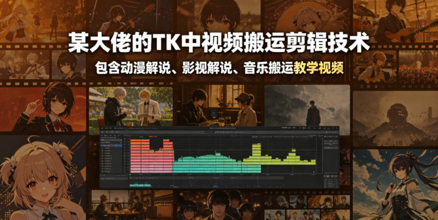 某大佬的TK中视频搬运剪辑技术，包含动漫解说、影视解说、音乐搬运教学视频-钱途社