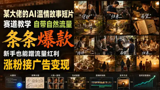 某大佬的AI温情故事短片赛道教学，自带自然流量，条条爆款，新手也能蹭流量红利，涨粉接广告变现-钱途社