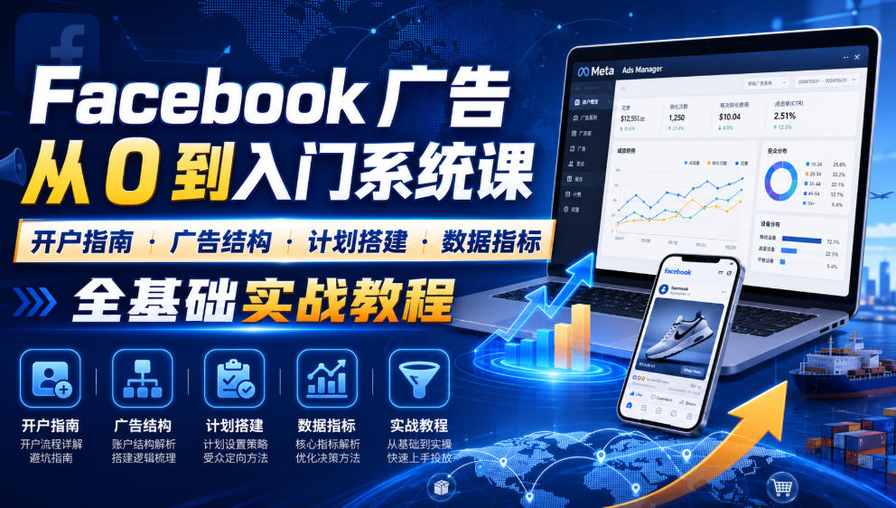 Facebook广告新手从0到入门系统课｜开户指南・广告结构・计划搭建・数据指标全基础实战教程-钱途社