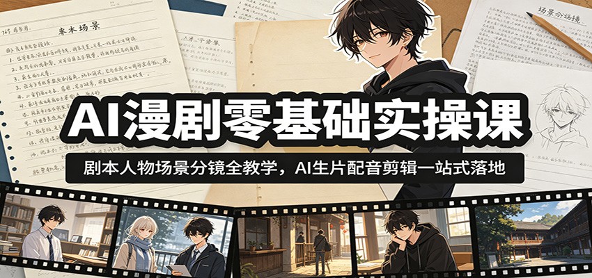 AI漫剧零基础实操课：剧本人物场景分镜全教学，AI生片配音剪辑一站式落地-钱途社