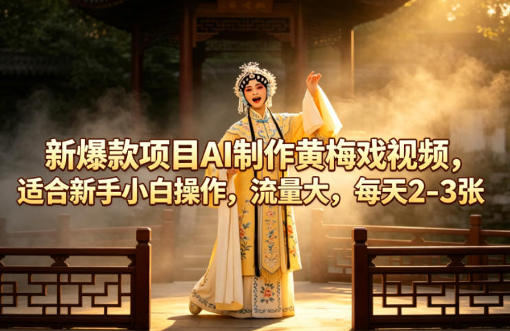 新爆款项目AI制作黄梅戏视频，适合新手小白操作，流量大，每天2-3张-钱途社