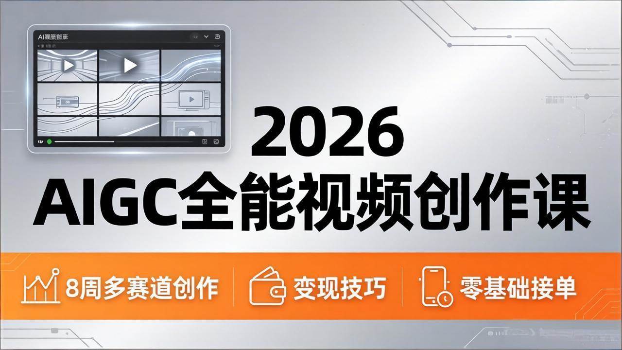 （18215期）2026AIGC全能视频创作课，8周吃透多赛道创作+变现，零基础也能高效出片接单-钱途社
