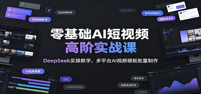 零基础AI短视频高阶实战课：DeepSeek实操教学，多平台AI视频模板批量制作-钱途社
