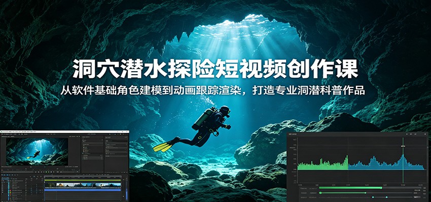 洞穴潜水探险短视频创作课：从软件基础角色建模到动画跟踪渲染，打造专业洞潜科普作品-钱途社