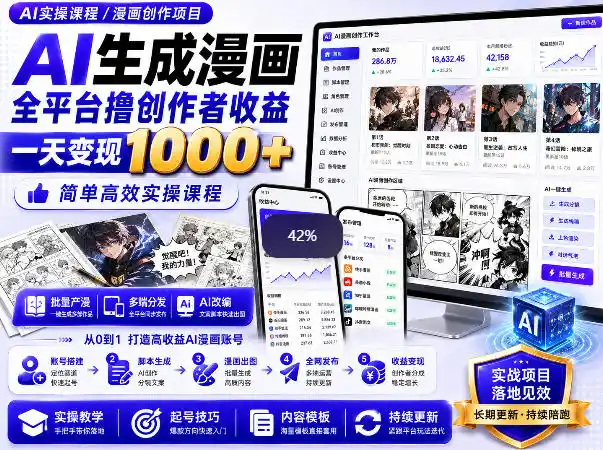 AI生成漫画全平台撸创作者收益内部课程，实操最高单日变现1k+-钱途社