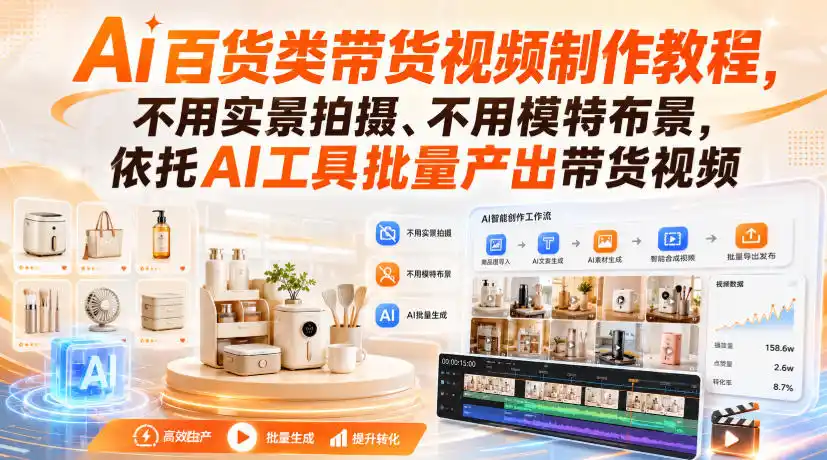 Ai百货类带货视频制作教程，不用实景拍摄、不用模特布景，依托AI工具批量产出带货视频-钱途社