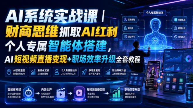 AI系统实战课｜财商思维抓取AI红利｜个人专属智能体搭建，AI短视频直播变现+职场效率升级全套教程-钱途社