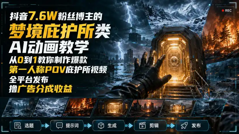 抖音7.6W粉丝博主的梦境庇护所类AI动画教学，从0到1教你制作爆款第一人称POV庇护所视频，全平台发布撸广告分成收益-钱途社