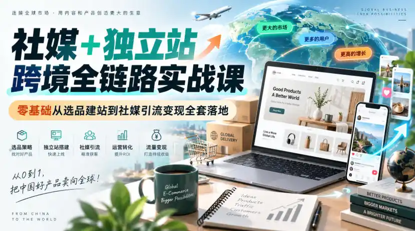 社媒+独立站跨境全链路实战课｜零基础从选品建站到社媒引流变现全套落地-钱途社