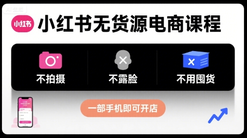 小红书无货源电商课程，不拍摄不露脸不用囤货，一部手机即可开店-钱途社