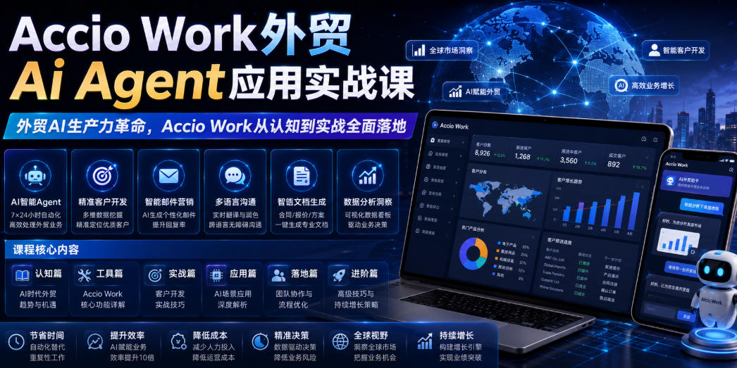 Accio Work外贸Ai Agent应用实战课，外贸AI生产力革命，Accio Work从认知到实战全面落地-钱途社
