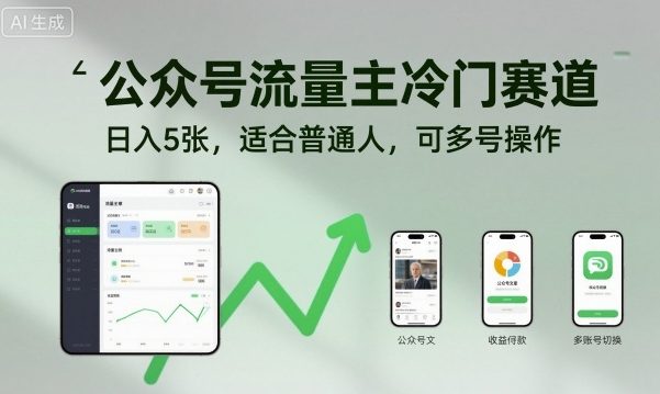 公众号流量主冷门赛道，日入5张，适合普通人，可多号操作-钱途社