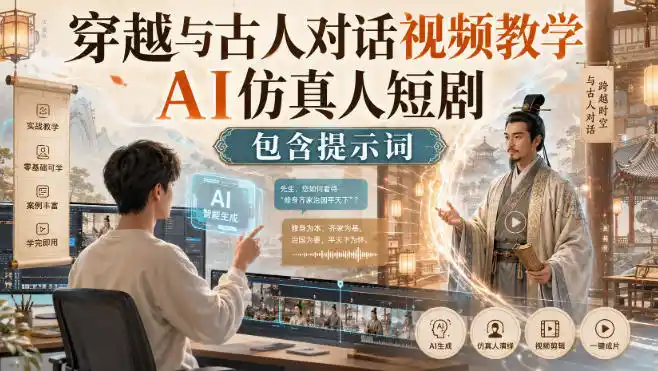 穿越与古人对话视频教学，AI仿真人短剧，包含提示词-钱途社