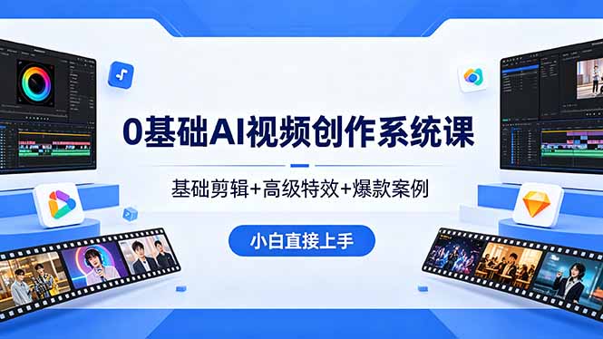 0基础AI视频创作系统课，基础剪辑+高级特效+爆款案例，小白直接上手-钱途社